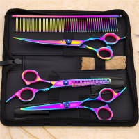 Professional Dog Pet Grooming Scissors Curved 3pcs Set Kit 7 Inch With Comb Brush